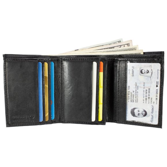 Men Trifold Black Leather Wallet - Picture 3 of 13